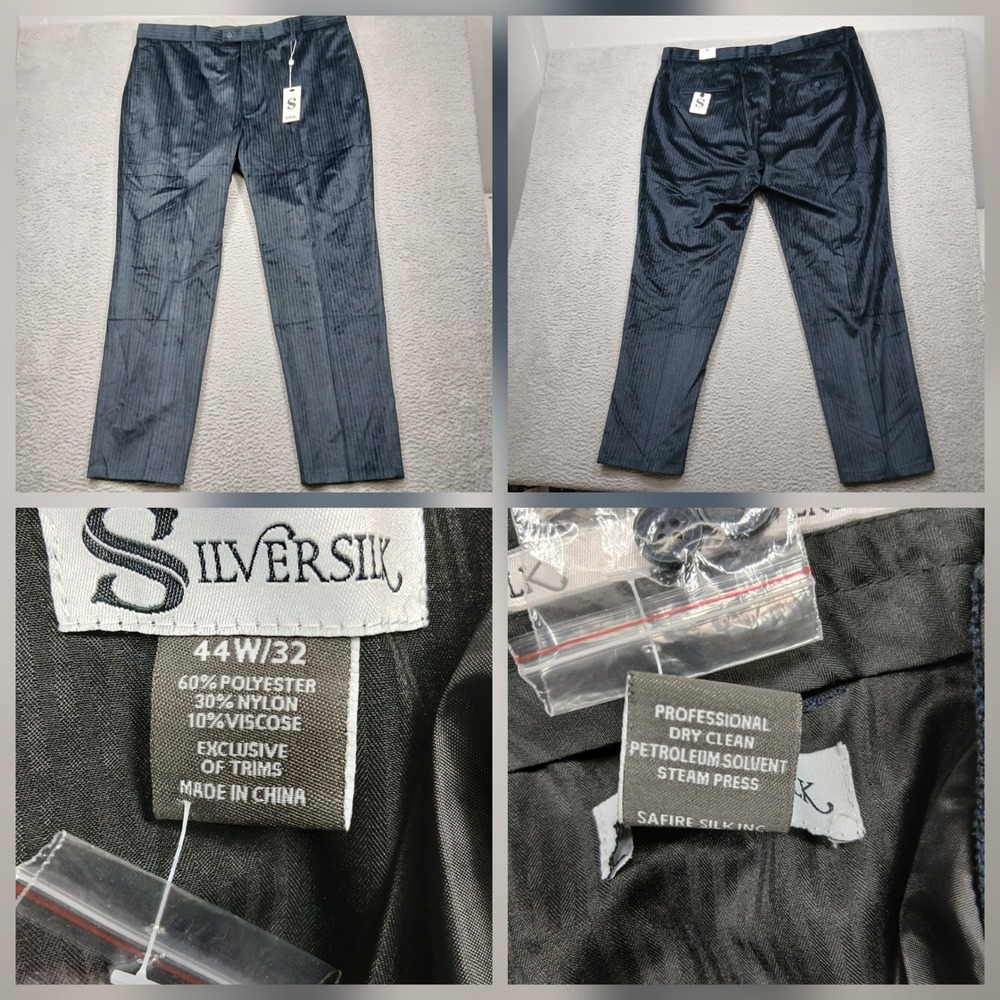 SilverSilk Dress Pants Men's 44x32 Navy Pinstripe NWT‎ Classic Fit